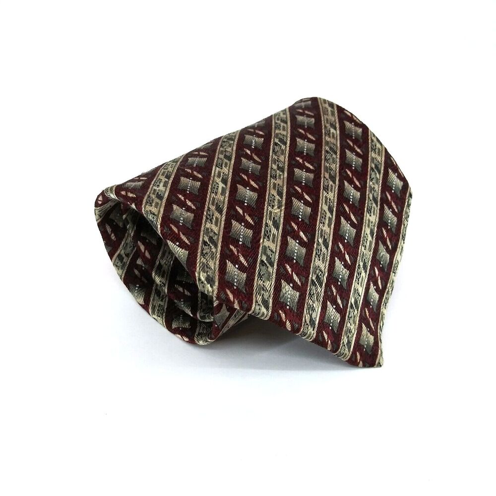 Haggar Clothing Mens Necktie Silk Burgundy Geometric Tie - 57" x 4"